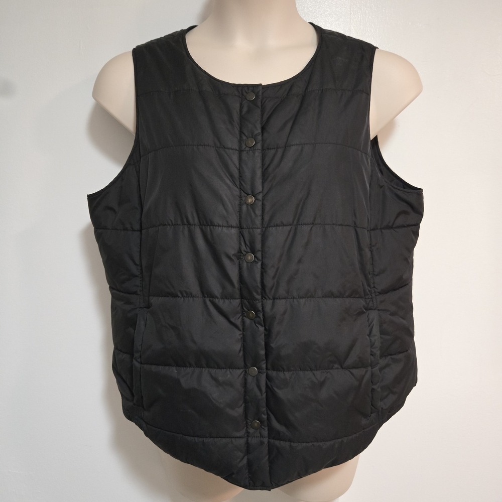 Eileen Fisher Size XL Black Quilted Vest Lightweight Nylon Snap Front Puffer